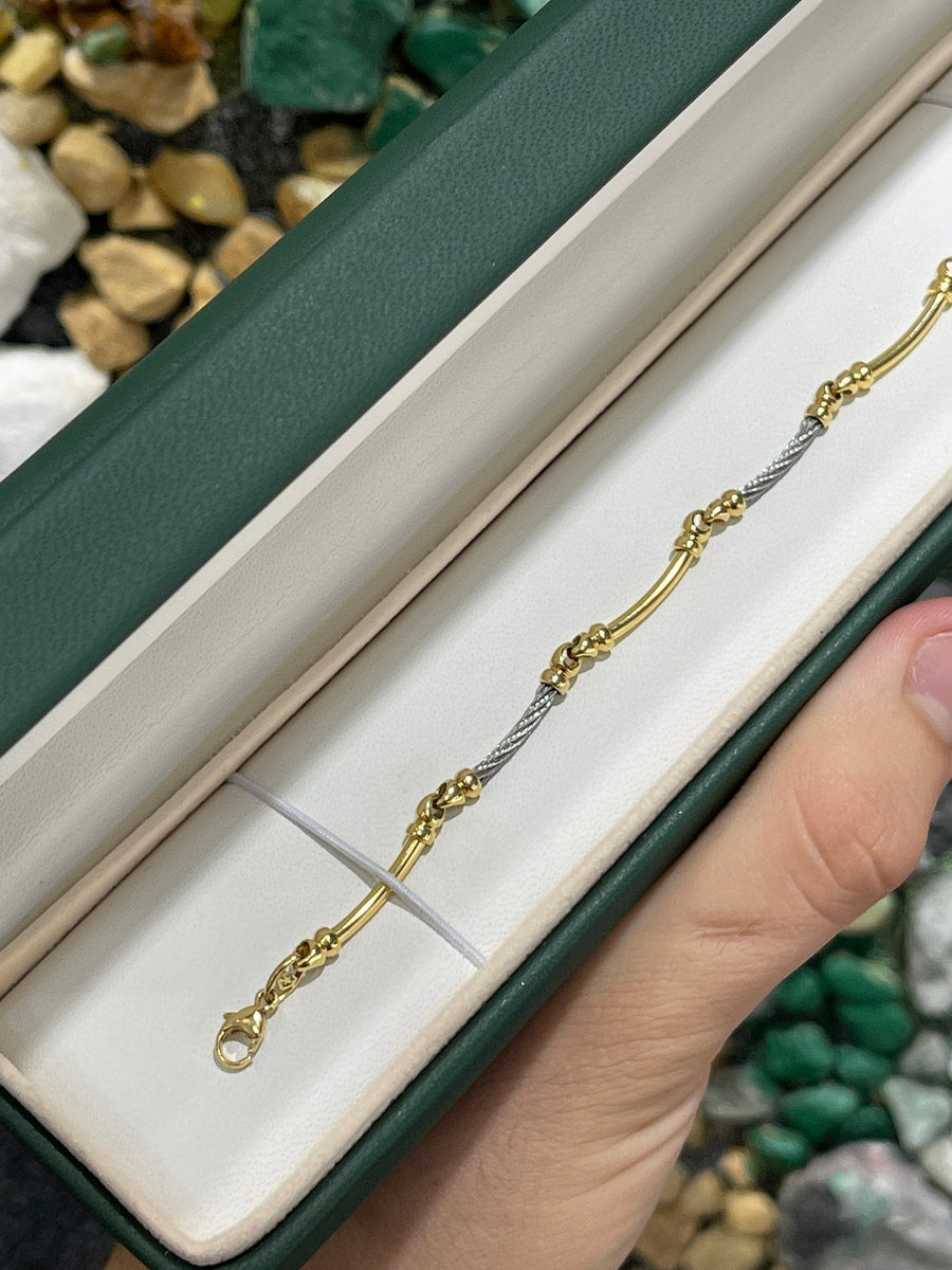 Emerald Two-Tone Triple Bar Rope-Link Womans 18K Gold Bracelet