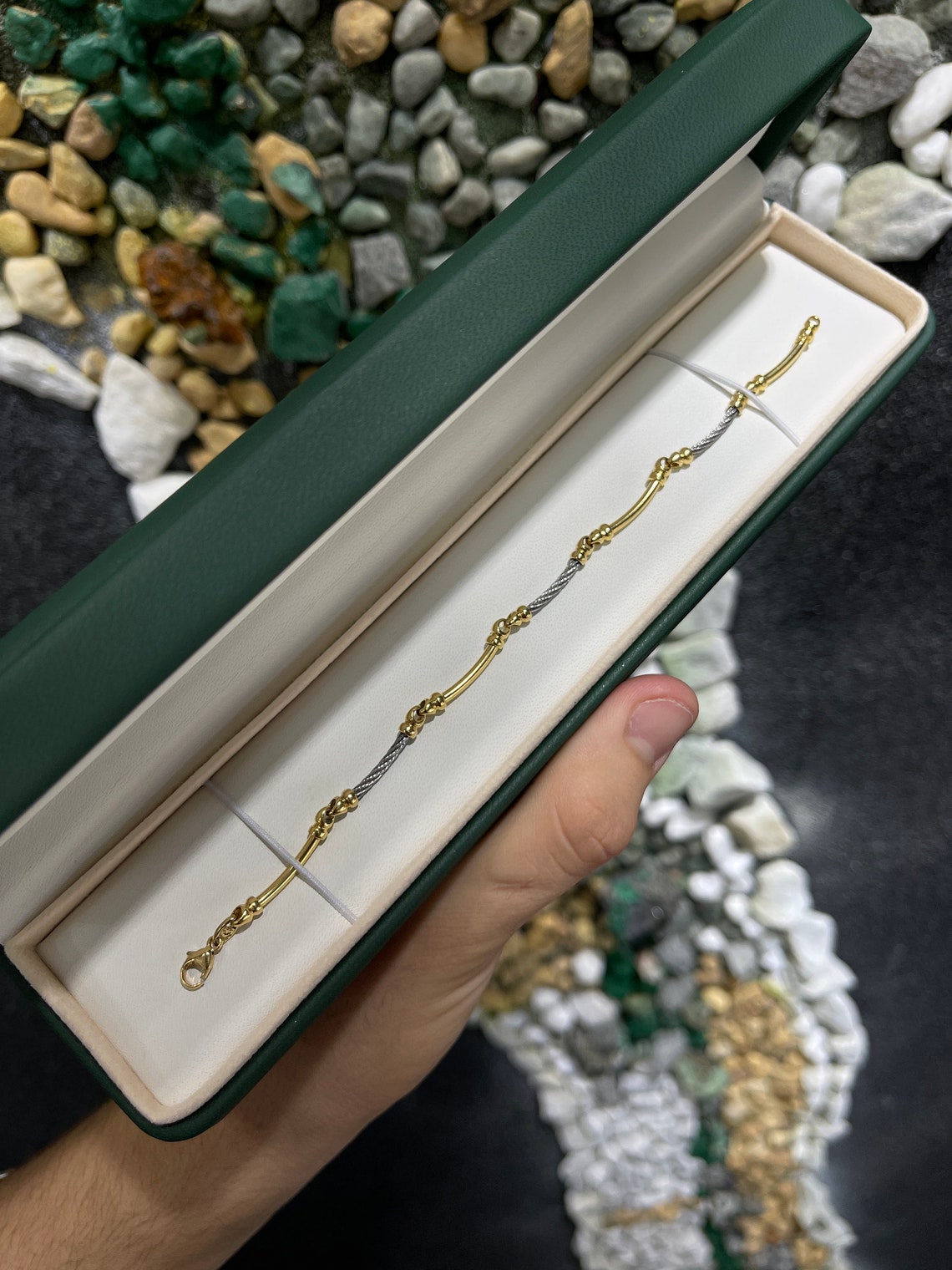 Two-Tone Triple Bar Rope-Link Womans 18K Gold Bracelet - JR Colombian Emeralds