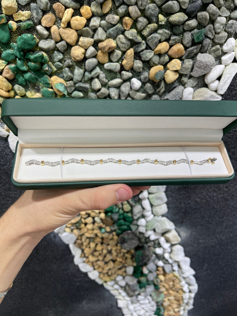 Emerald 0.85tcw Two Toned Diamond Set Zig Zag Design in Box Woman's 10K Gold Bracelet