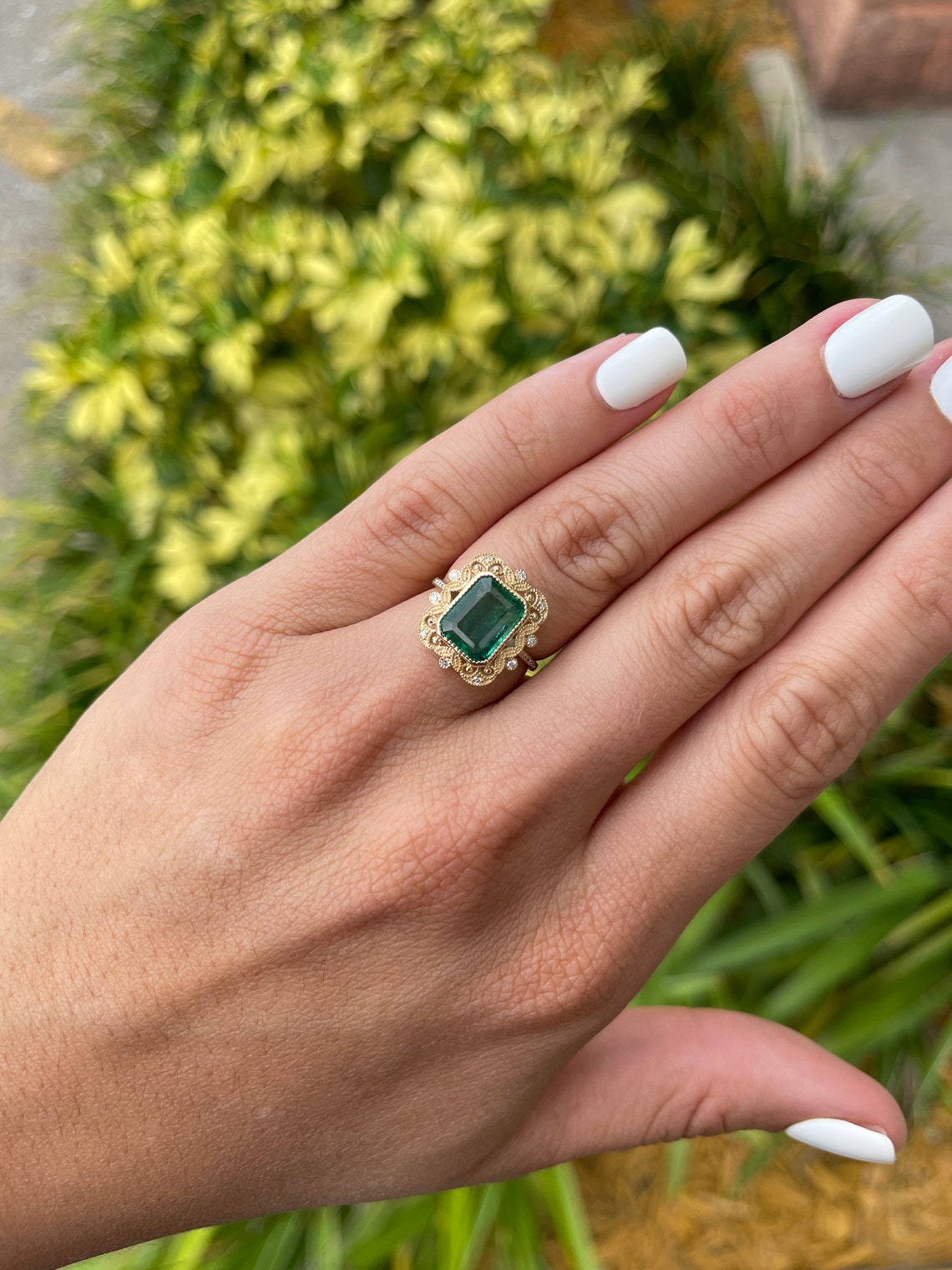 3.35tcw Natural Emerald Cut & Diamond Accent Vintage Styled 14K - JR Colombian Emeralds