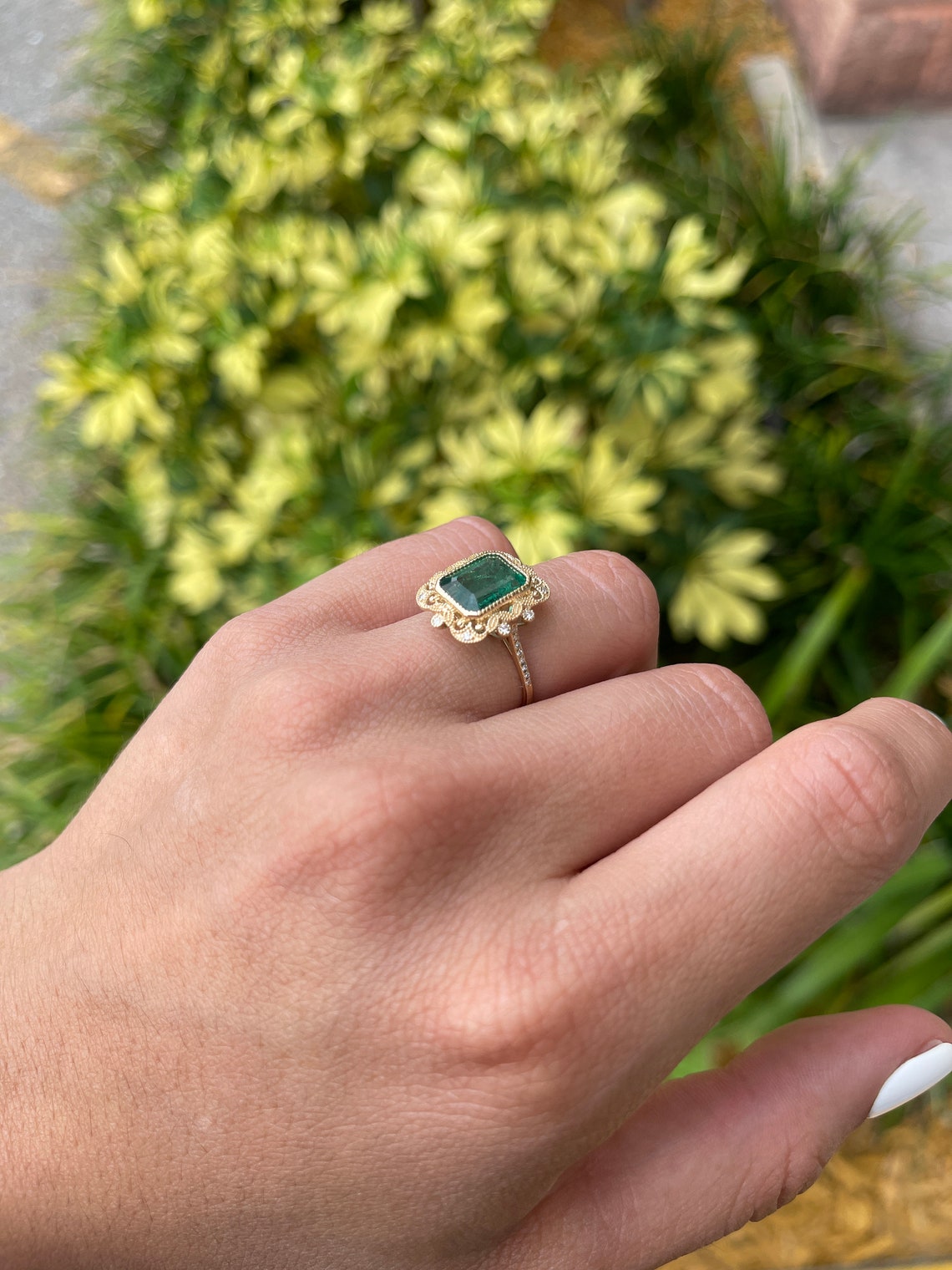 3.35tcw Natural Emerald Cut & Diamond Accent Vintage Styled 14K - JR Colombian Emeralds