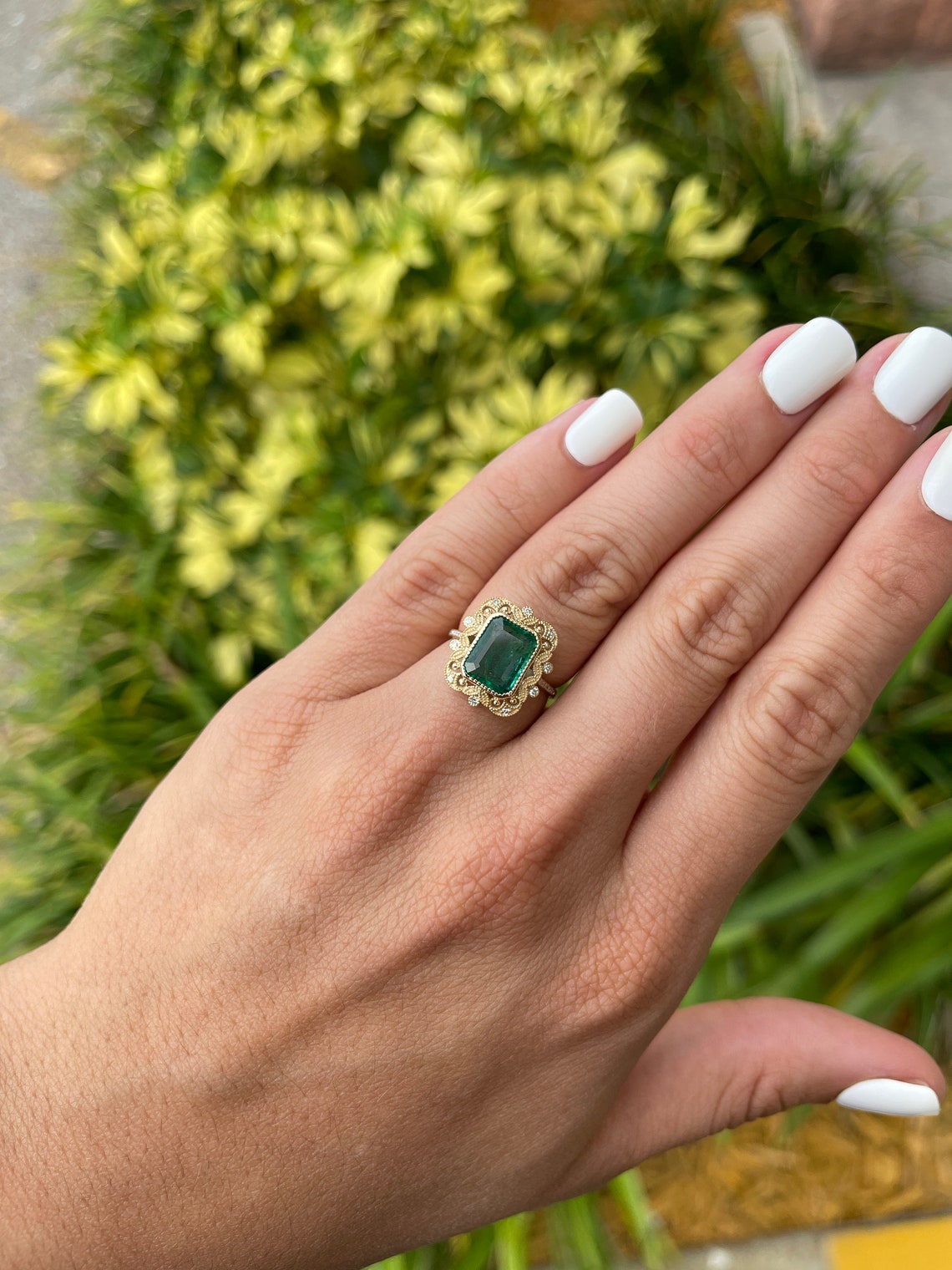 3.35tcw Natural Emerald Cut & Diamond Accent Vintage Styled 14K - JR Colombian Emeralds