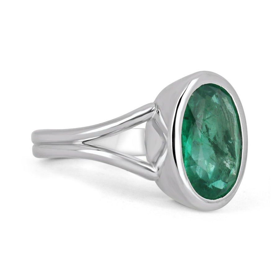 Bezel Set Emerald Ring, 14K Bezel Emerald Ring, Emerald