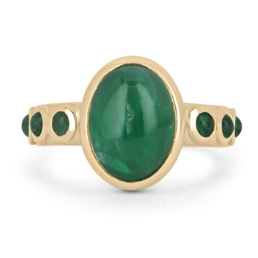 Emerald Cabochon Pinky Multi-Gemstone Shank Unisex Gold Ring
