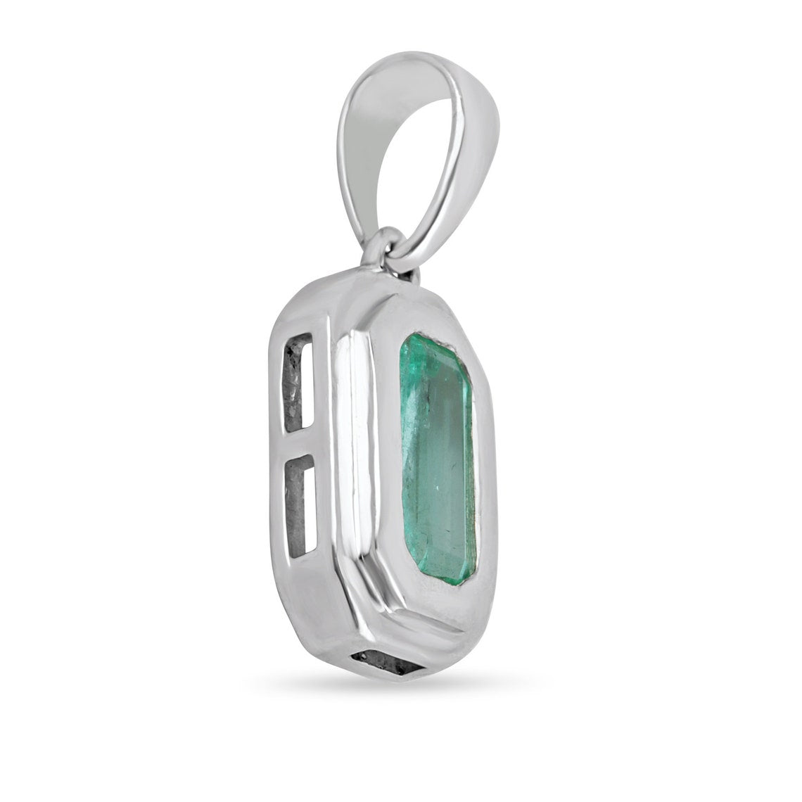 1.40ct Colombian Emerald Elongated Cut Solitaire Pendant Sterling Silver Bezel Set Unisex Men's Pendant .925 Jewel