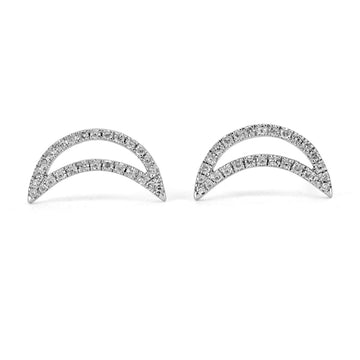 Half Moon Diamond Stud 14K White Gold Earrings