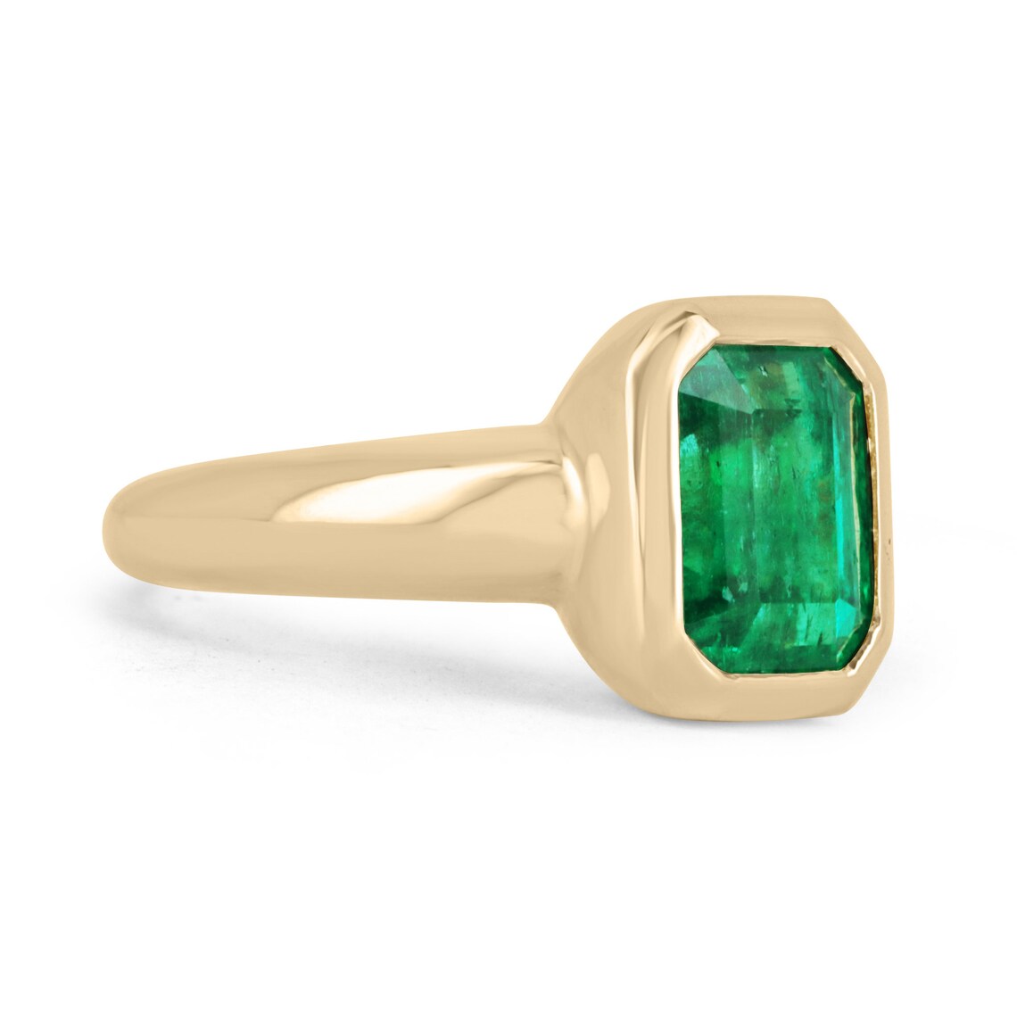 AAA 3.92 Carat Heirloom Dark Vivid Green Colombian Emerald Solitaire Ring 18K Yellow Gold