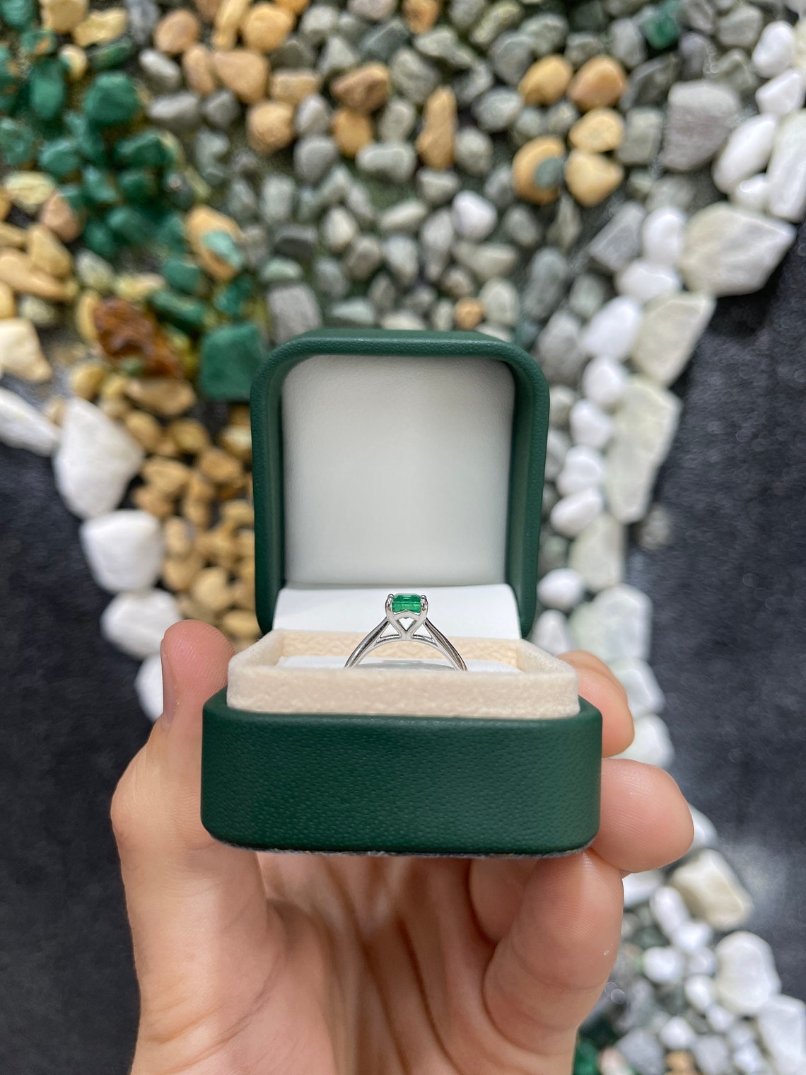 1.78cts Natural Emerald Cut Solitaire Engagement 14K White Gold Ring - JR Colombian Emeralds