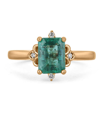 Trendy Elegance: 1.79tcw Natural Emerald Cut & Diamond Accents in 14K Rose Gold Ring