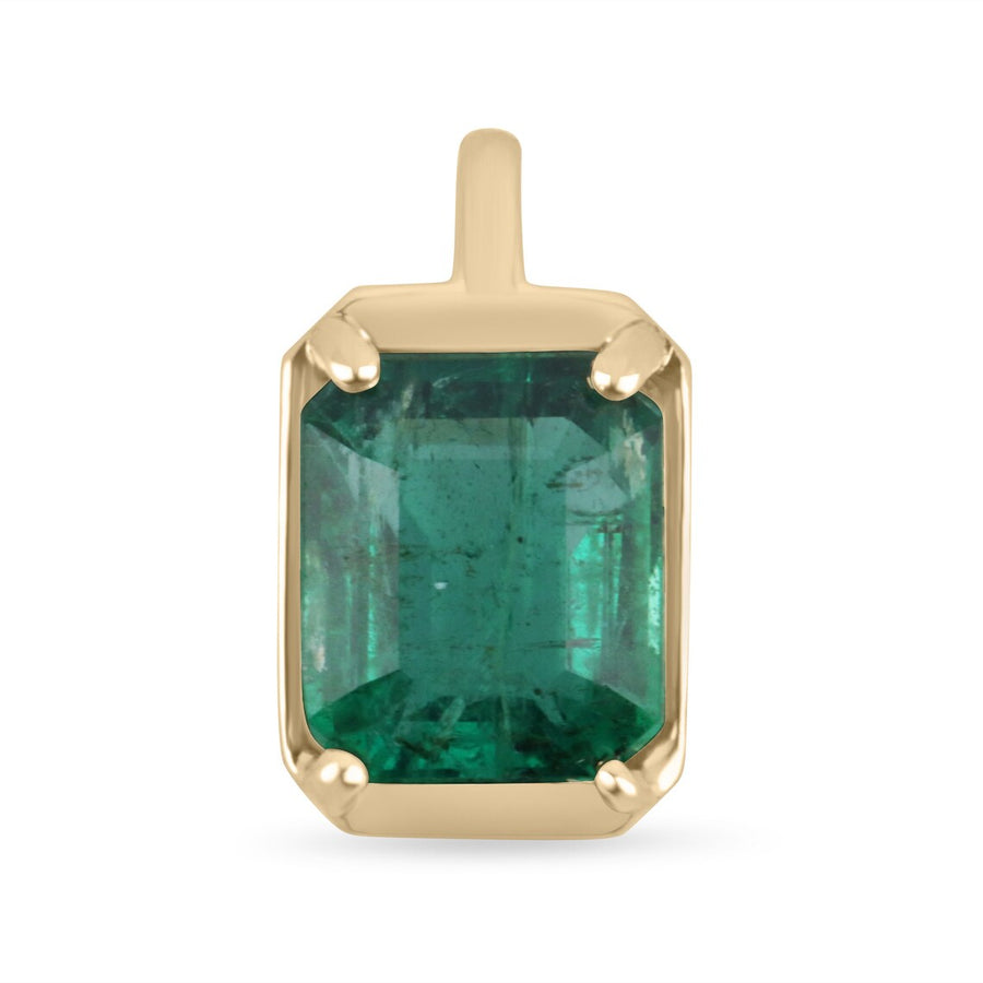 2.20ct Natural 4-Prong Emerald 14K Gold Pendant Necklace