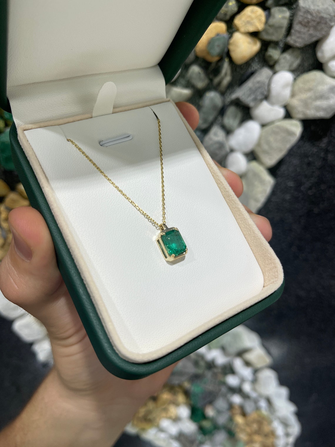 2.20ct Natural Emerald 4-Prong Emerald Solitaire Pendant Necklace 14K - JR Colombian Emeralds