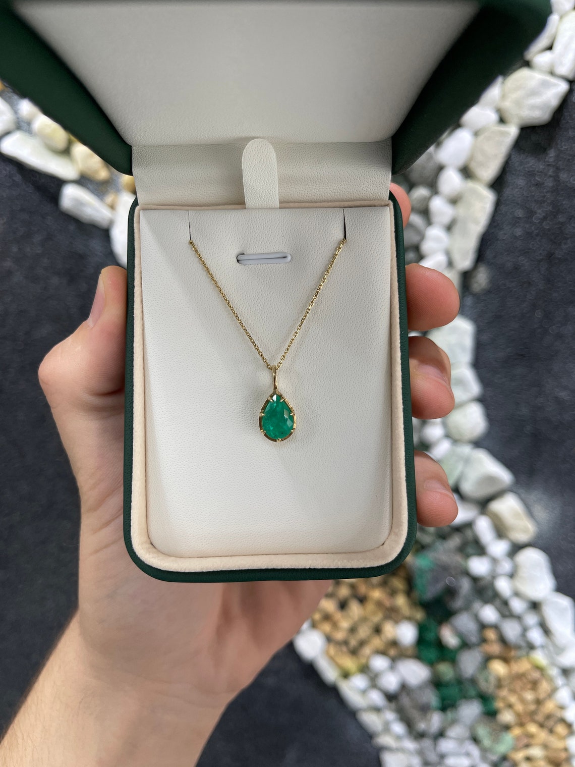 2.30 Carat Teardrop Emerald Pendant 14K Yellow Gold 