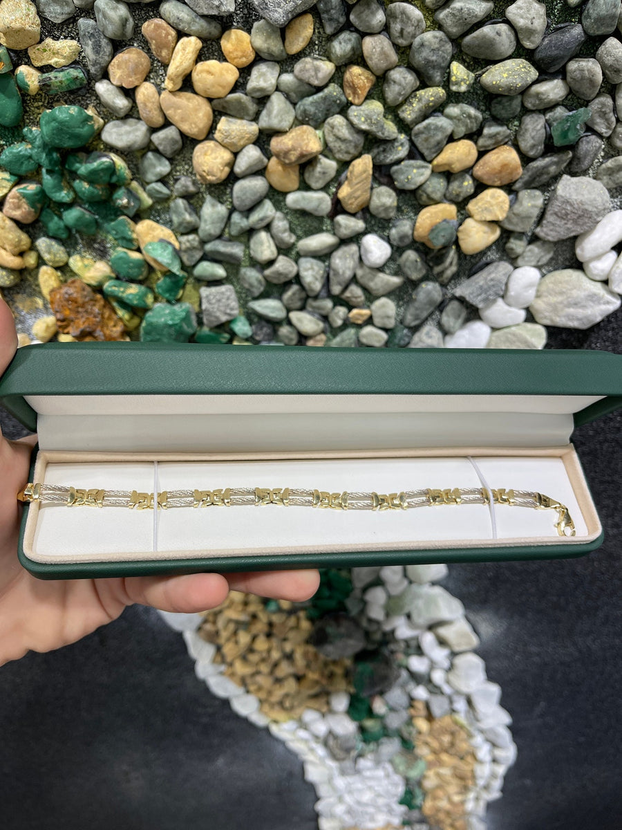 Emerald Triple Bar Rope-Link 14K Gold Bracelet
