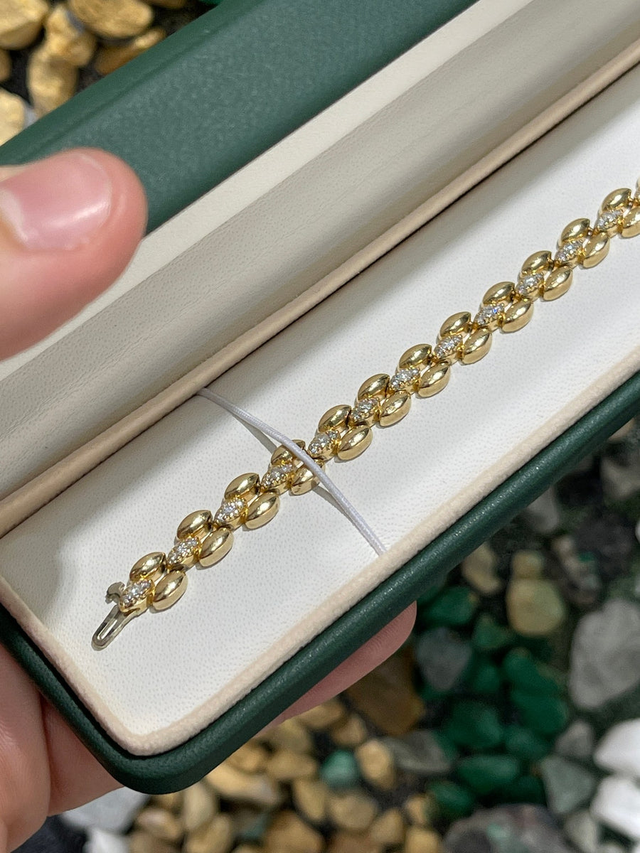 Emerald 0.69tcw Natural Diamond Pave Set Woman's 14K Gold Bracelet
