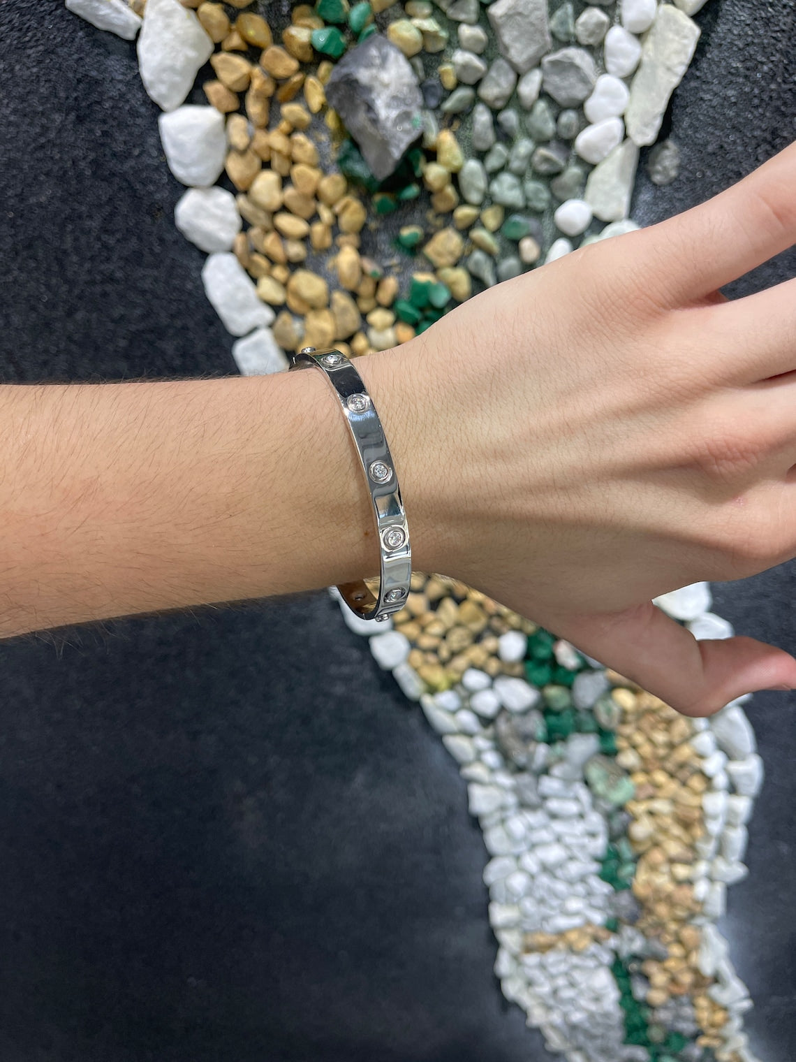 Emerald 1.0tcw on Hand Diamond 18K White Gold Bracelet