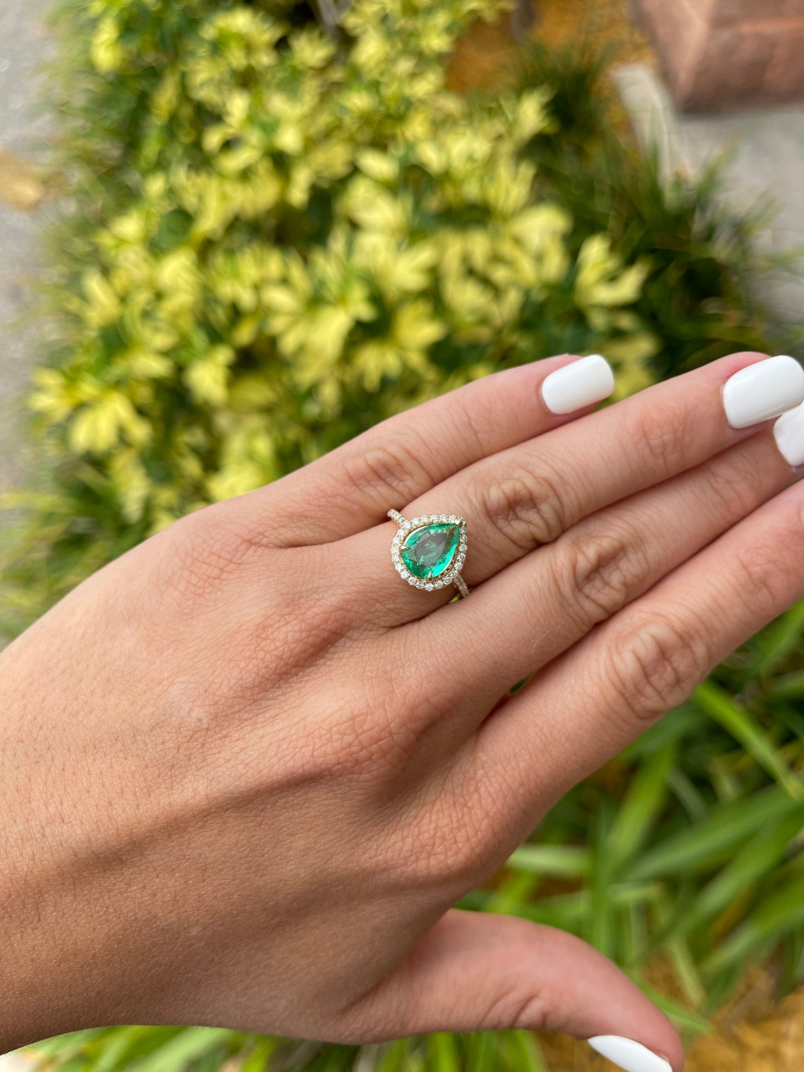 Engagement Ring, Teardrop Emerald Gold Ring, Fine High Quality Emerald Engagement Ring on Hand