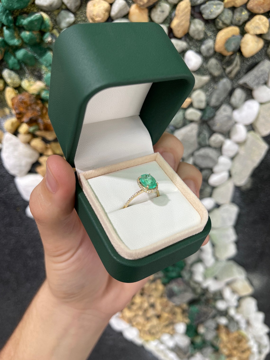 Chic and Sophisticated: Colombian Emerald Oval Cut 2.01tcw Pave Diamond Halo Engagement Ring in 14K Gold