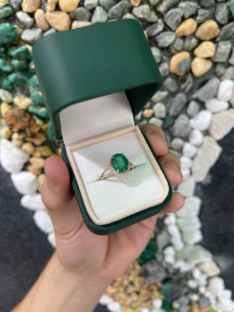 4.19tcw 14K Natural Emerald Oval & Diamond Halo Split Shank Engagement Ring, Oval Emerald Halo Ring, 14K Emerald Ring, Oval Emerald Ring