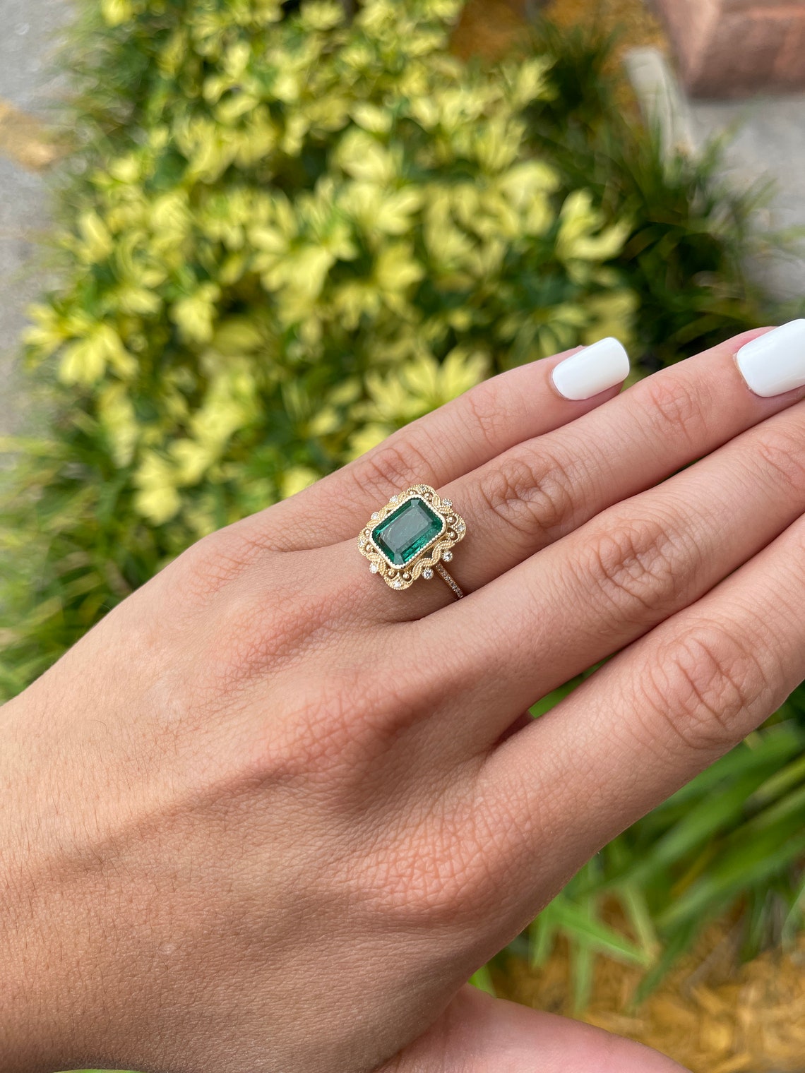 3.35tcw Natural Emerald Cut & Diamond Accent Vintage Styled 14K - JR Colombian Emeralds