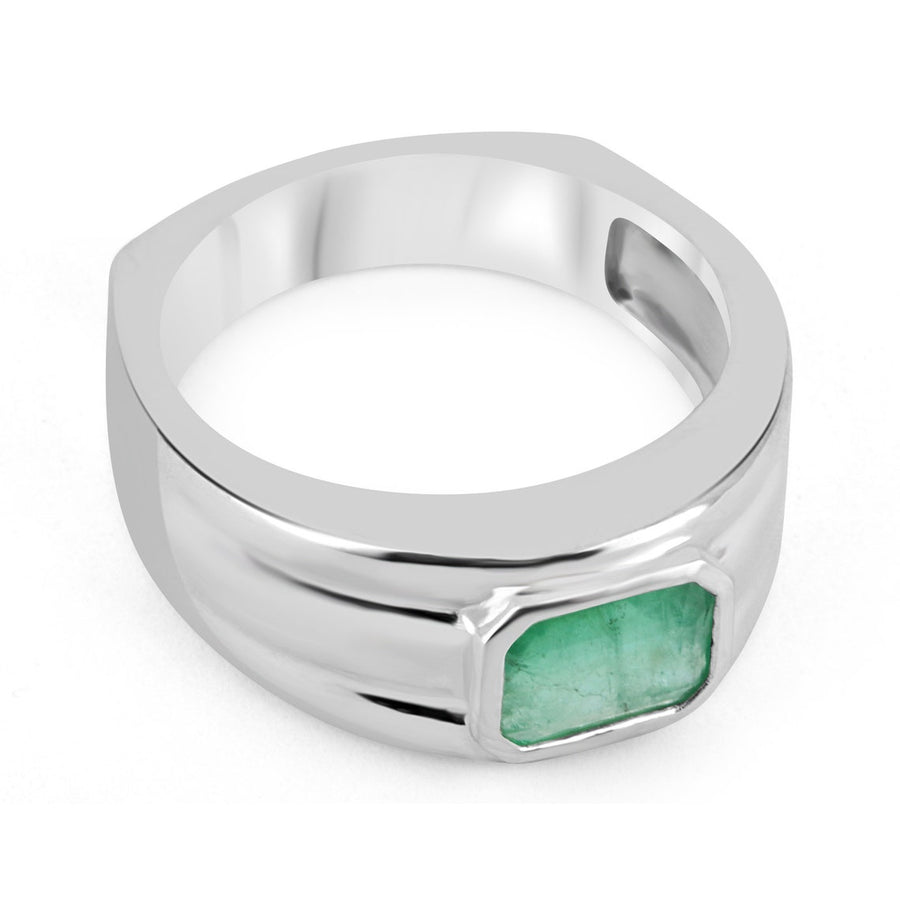 2.0cts 925 Emerald Cut Bezel Set Solitaire Men's Ring