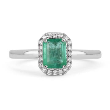 Timeless Elegance: 1.21tcw Natural Emerald Cut & Diamond Halo Engagement Ring in 14K White Gold