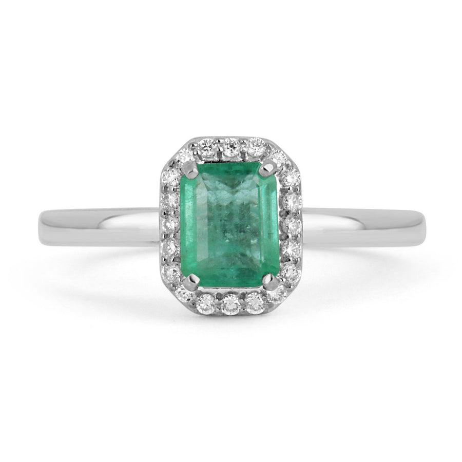 Timeless Elegance: 1.21tcw Natural Emerald Cut & Diamond Halo Engagement Ring in 14K White Gold