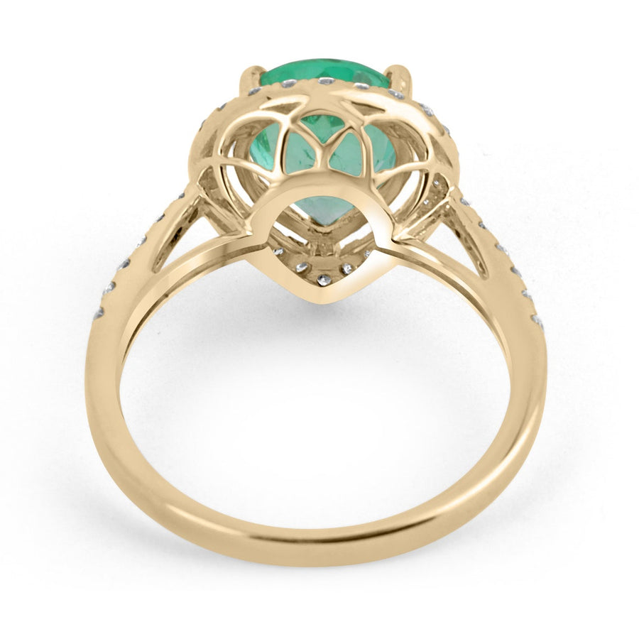 Teardrop Emerald Gold Ring, Fine High Quality Emerald Engagement Ring