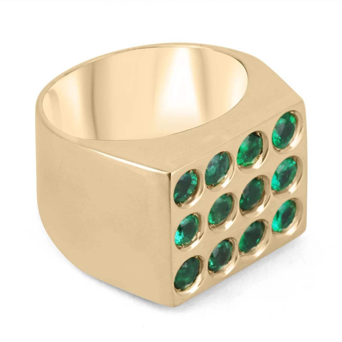 4.20tcw Emerald Cluster Signet Statement Ring 18k - JR Colombian Emeralds