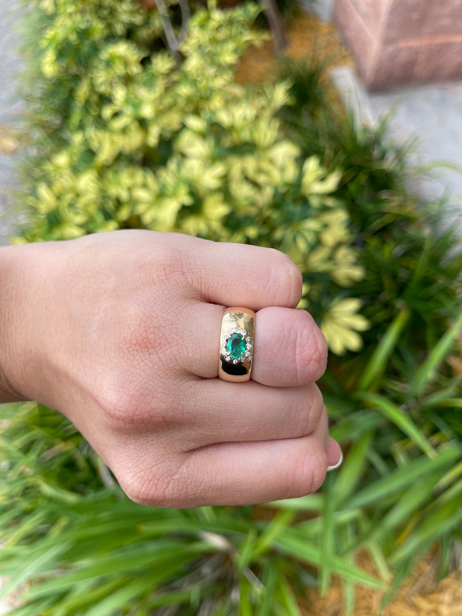 1.08tcw Colombian Emerald-Oval Cut & Diamond Halo Accent Statement 14K Yellow Gold Ring