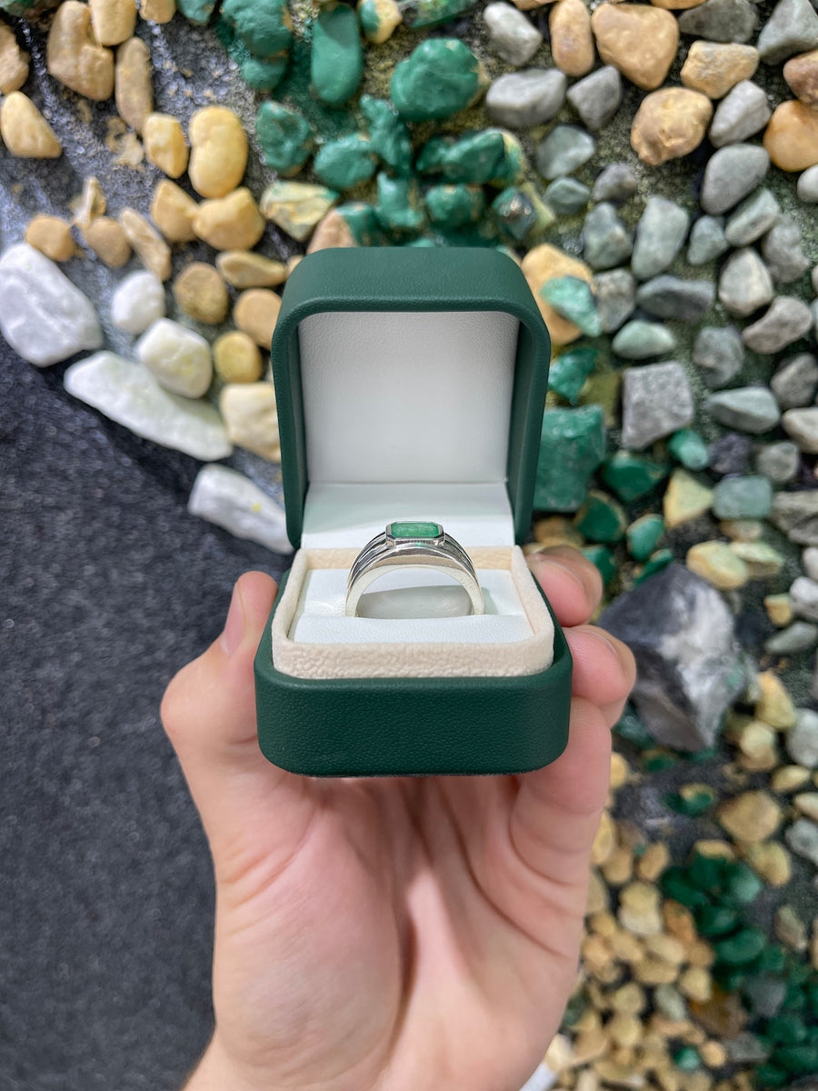 2.0cts 925 Natural Emerald Cut Bezel Set Solitaire Men's Ring