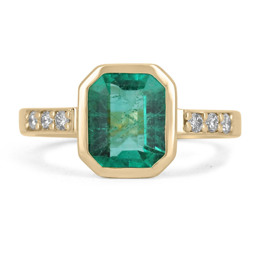 AAA 1.90tcw Bezel Vivid Emerald & Diamond Solitaire with Accents 18K