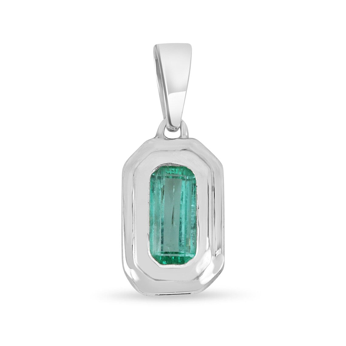 1.40ct Colombian Emerald Elongated Cut Solitaire Pendant Sterling Silver Bezel Set Unisex Men's Pendant .925 Jewel