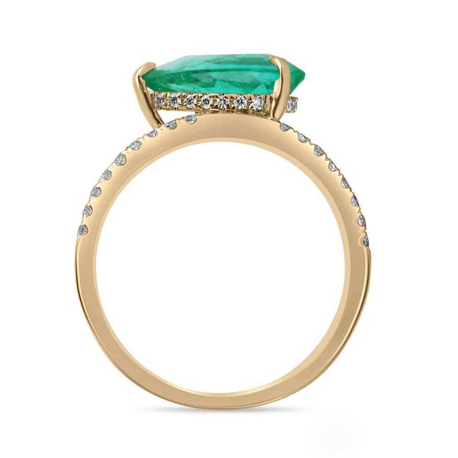 2.46tcw Colombian Emerald-Pear Cut & Diamond Accent Band Right Hand 18K Yellow Gold Ring PRESENT