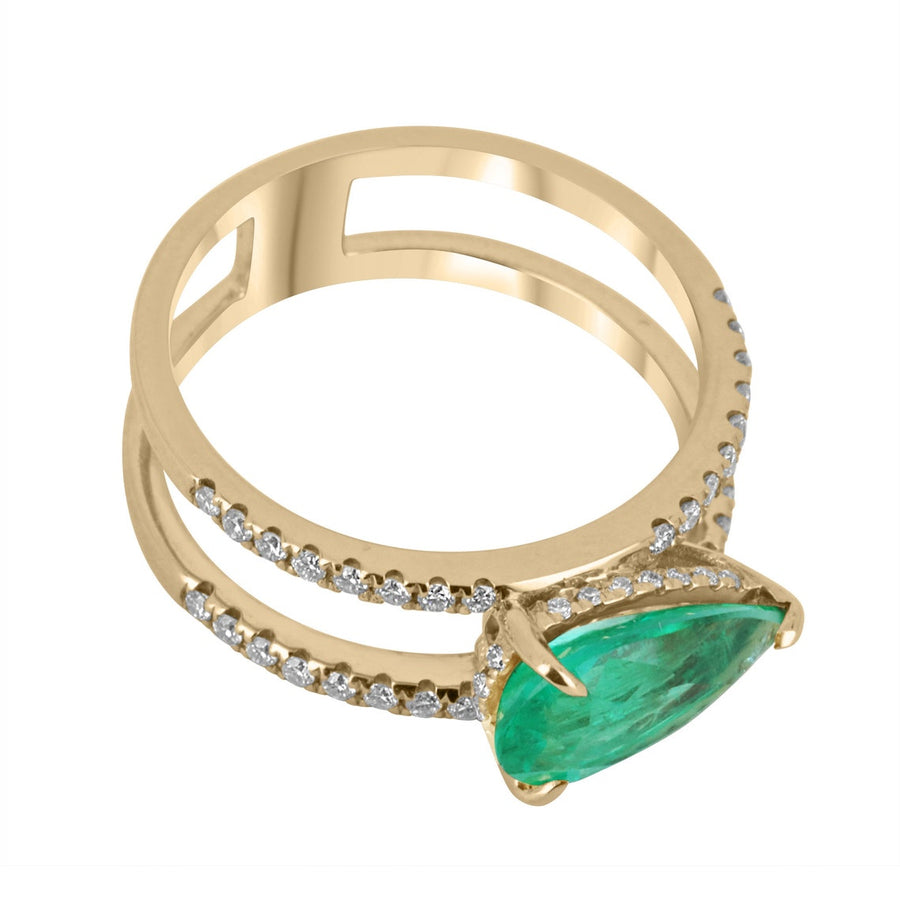 2.46tcw Colombian Emerald-Pear Cut & Diamond Accent Band Right Hand 18K Yellow Gold Ring GIFT
