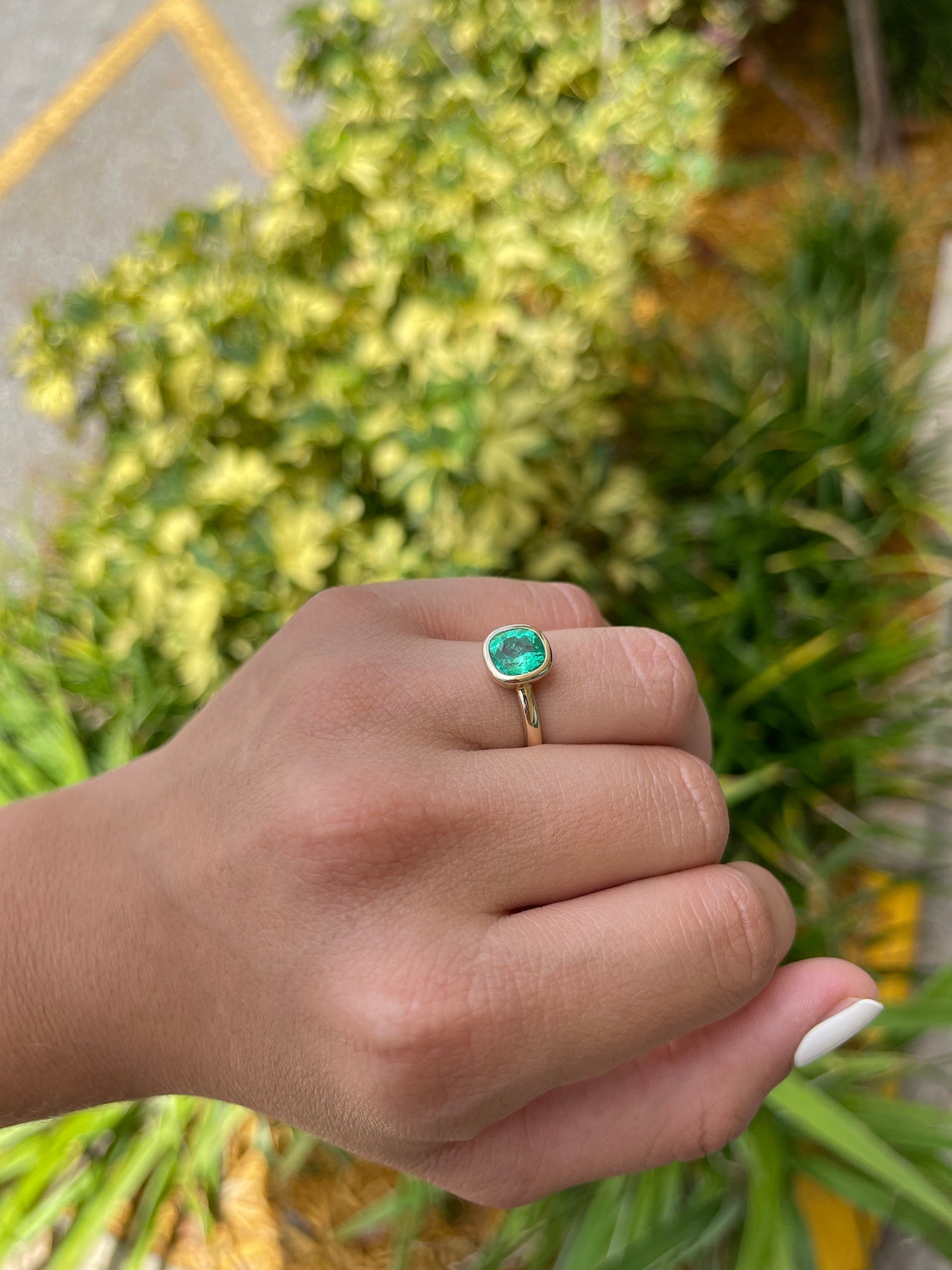 1.96cts Cushion Colombian Emerald Solitaire 14K Right Hand Gold Ring - JR Colombian Emeralds