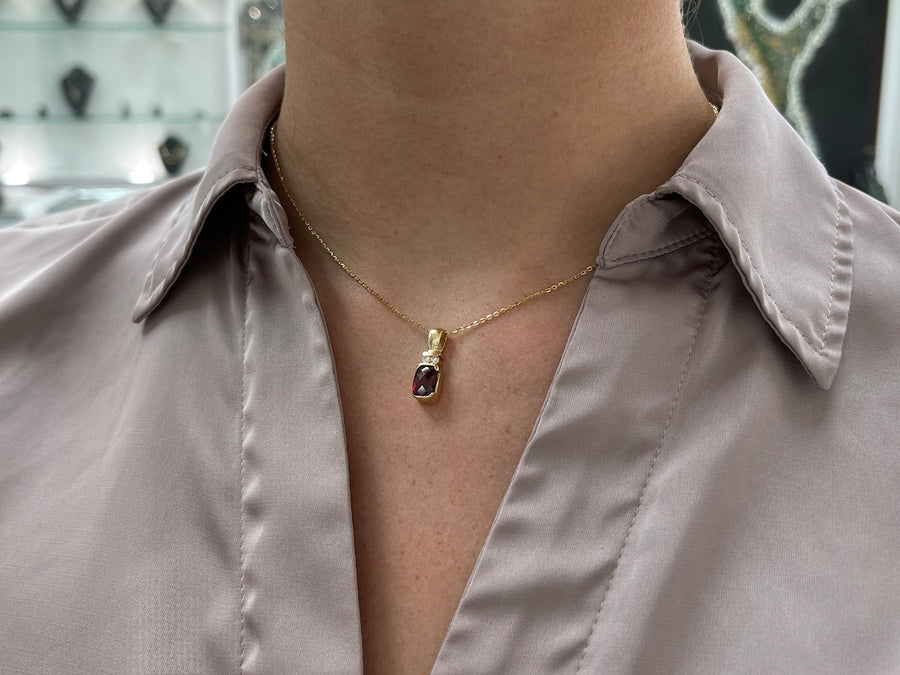 2.26tcw Garnet & Diamond On Neck 14K White Gold Necklace