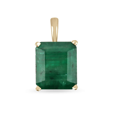 7.43cts Natural Dark Green Emerald Statement Solitaire Floral 14K Gold Bail Pendant