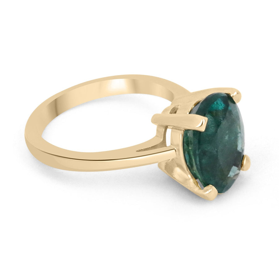 Oval Cut Natural Emerald Solitaire Four Prong Gold Ring