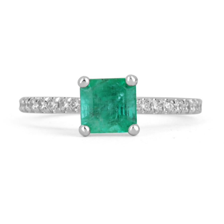 Emerald Asscher Cut & Pave Diamond 14K White Engagement Ring