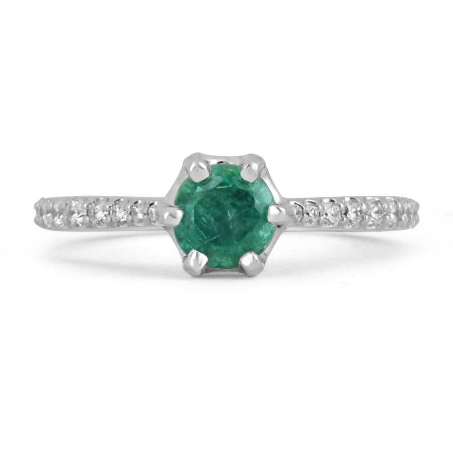 1.25tcw 14K Natural Emerald-Round Cut & Diamond Shank Engagement Ring