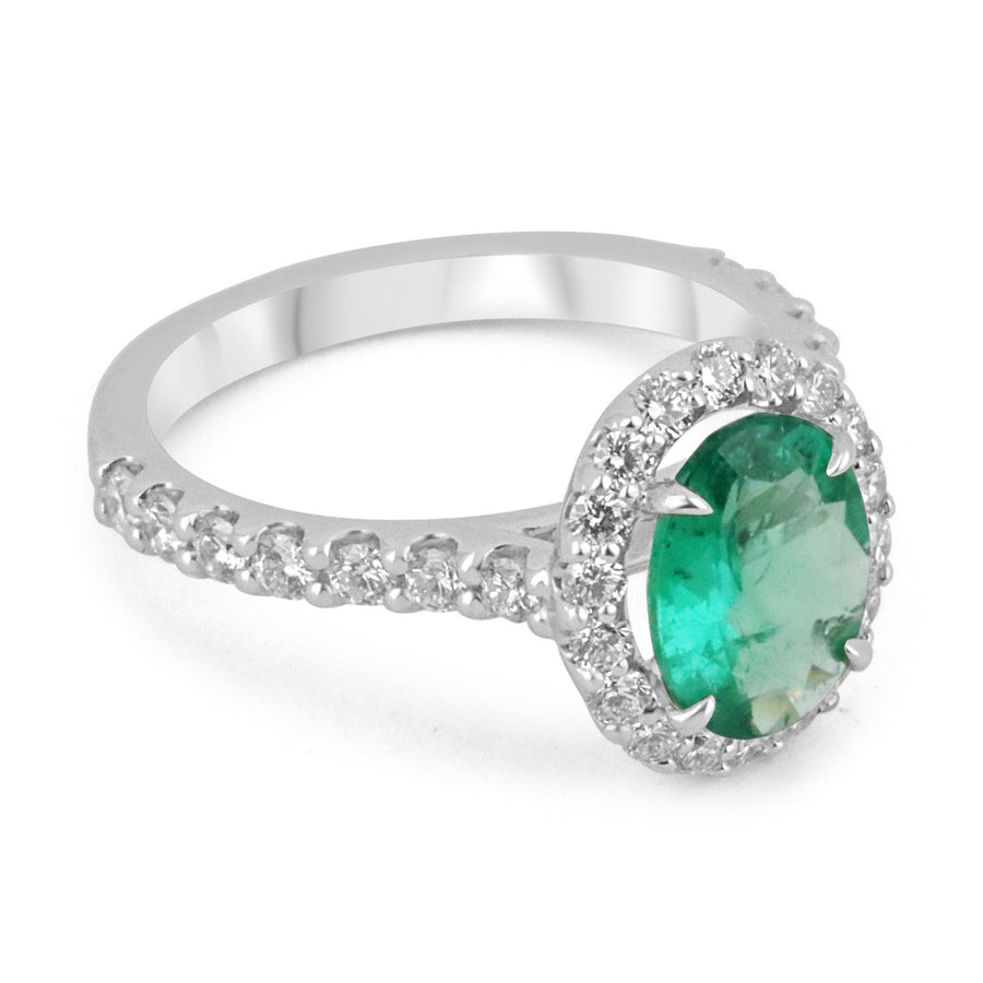  Emerald Anniversary Halo White Gold Ring
