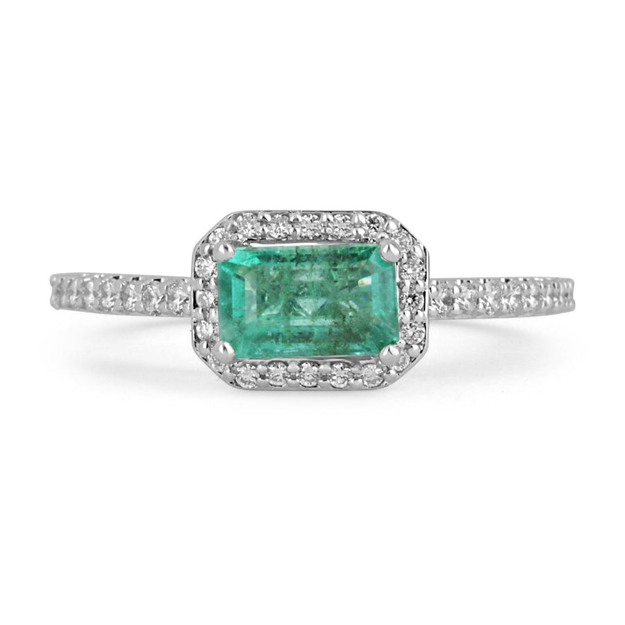 1.25tcw 14K Natural Emerald Cut & Diamond Halo Engagement Ring