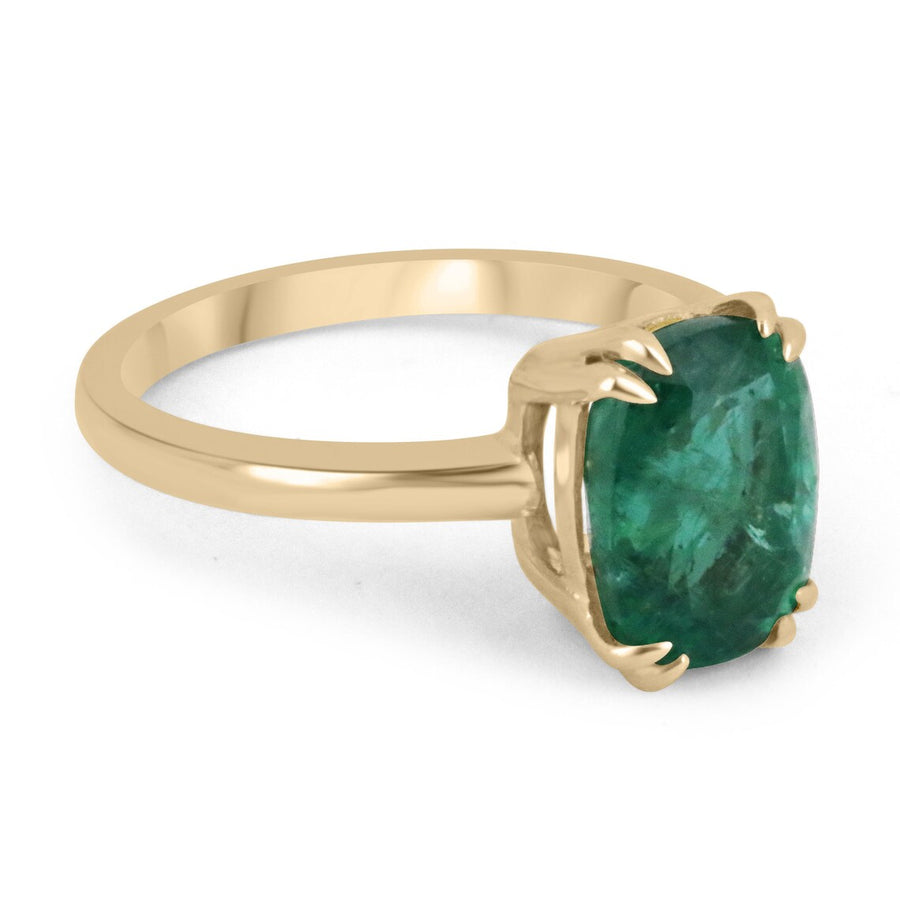 Elongated Oval Cut Natural Emerald Solitaire Double Prong Gold Ring
