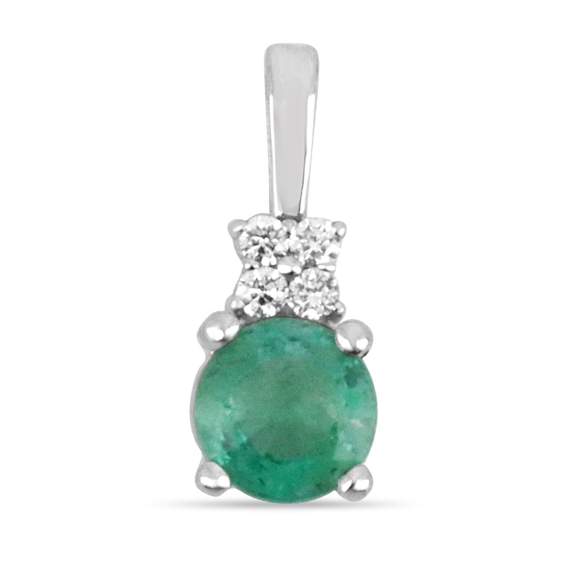 0.90tcw Petite Natural Emerald Round Cut Diamond Accent 14K White Pendant