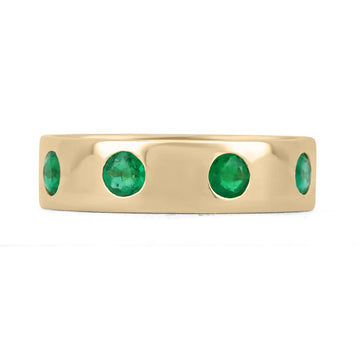 Colombian Elegance: Stacking 0.50tcw 18K 5mm Round Colombian Emerald Bezel Solid Wedding Band