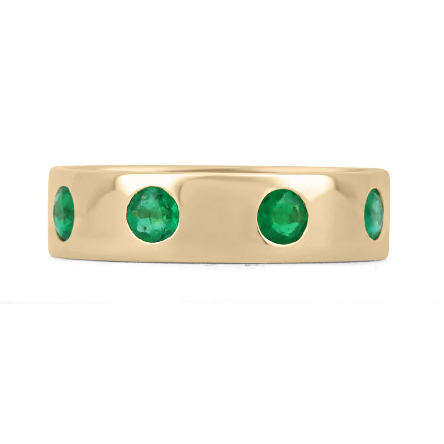 Stacking 0.50tcw 18K 5 mm Round Colombian Emerald Bezel Solid Gold Band