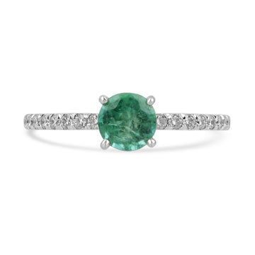 Natural Beauty: 1.10tcw Round Cut Natural Emerald & Diamond Shank Ring in 14K White Gold