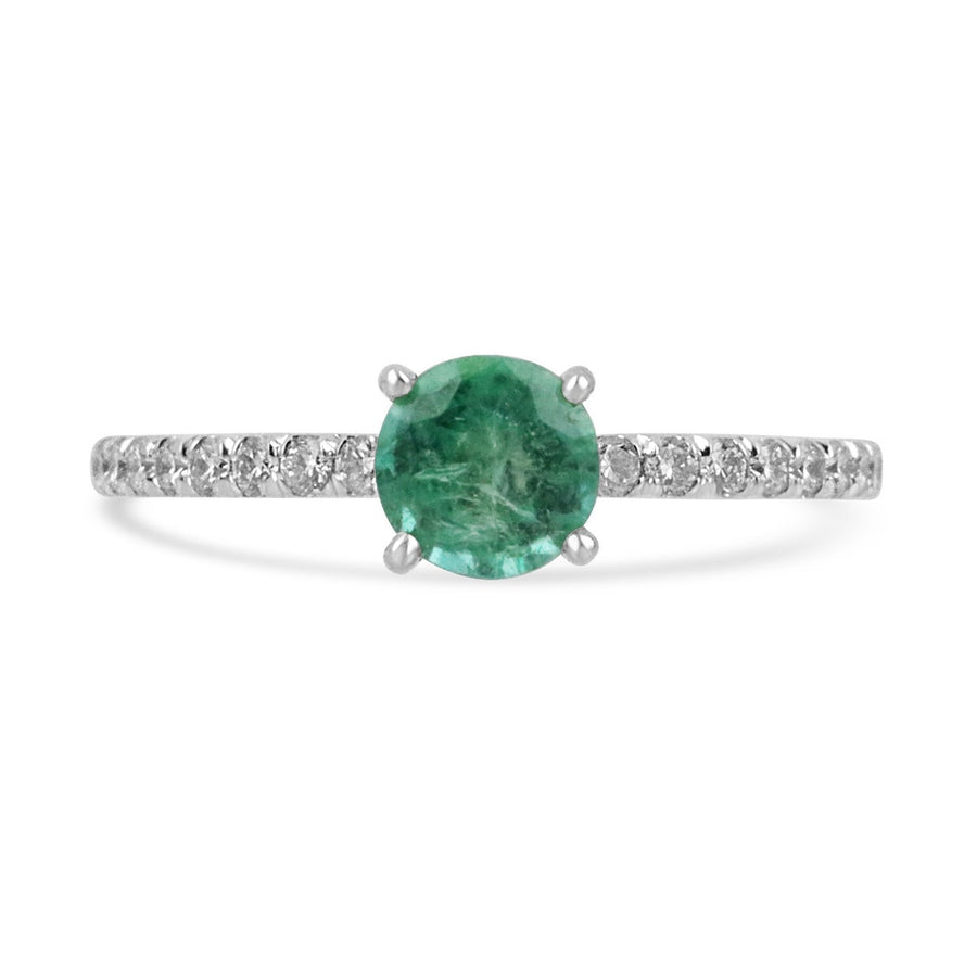 1.10tcw Natural Emerald-Round Cut & Diamond Shank Engagement Ring