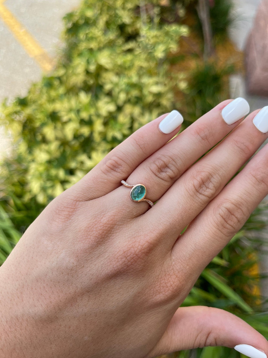 Emerald Cabochon Oval Cut & Diamond Accent Ring