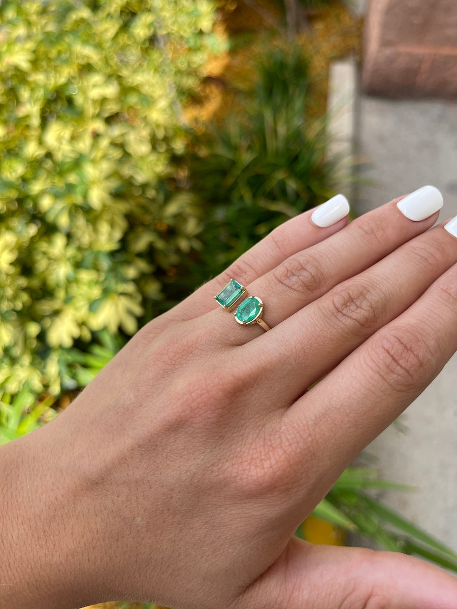 Green Emerald Toi Et Moi Ring 14K on Hand